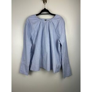 NWT Everlane Cotton Poplin Breeze Long Sleeve Top Medium‎ Blouse Blue Tie Back